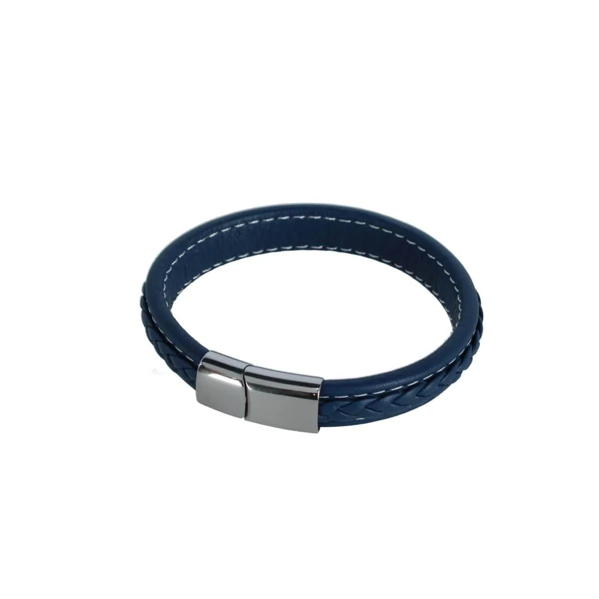 Loose Fit Amari's Azure Stitched Leather Secure Clasped Bracelet - Image 6