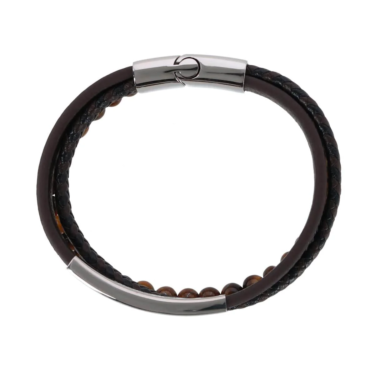 Loose Fit Beaded and Leather 3 Strand Bracelet - Image 3