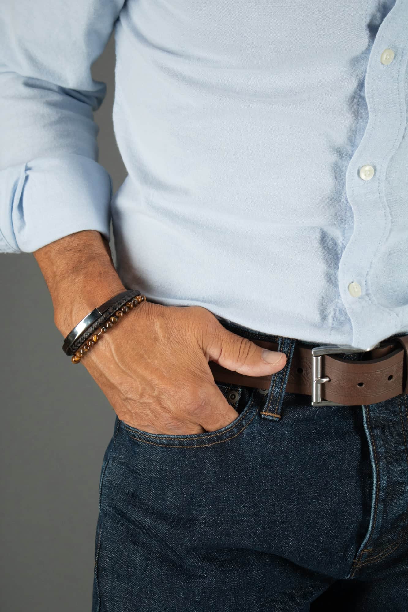 Loose Fit Beaded and Leather 3 Strand Bracelet - Image 5