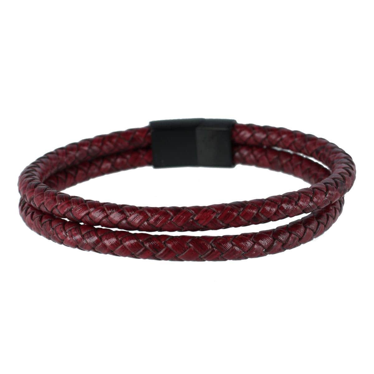 Loose Fit Caleb's Crimson Braided Leather Secure Clasp Bracelet - Image 2