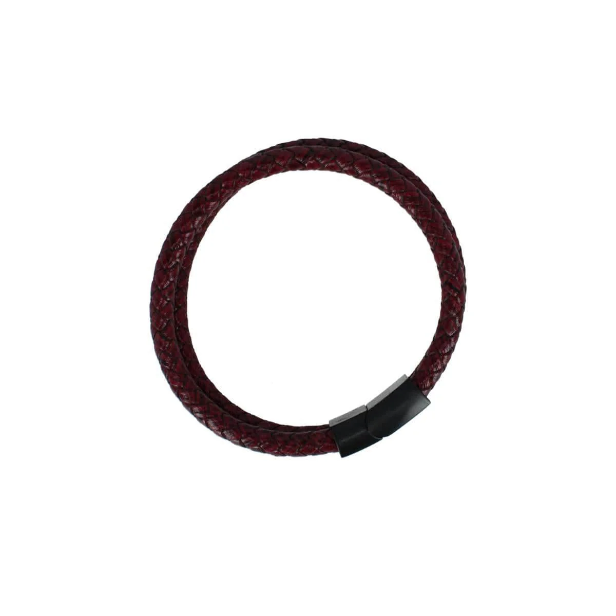 Loose Fit Caleb's Crimson Braided Leather Secure Clasp Bracelet - Image 3