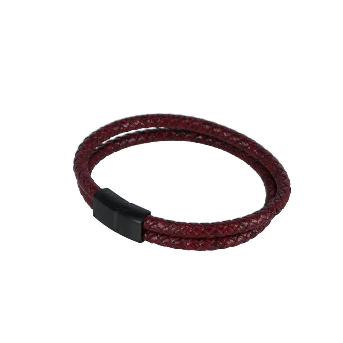 Loose Fit Caleb's Crimson Braided Leather Secure Clasp Bracelet - Image 5