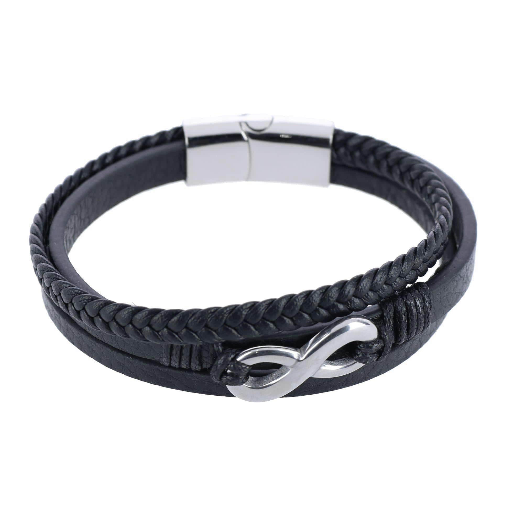 Loose Fit Infinity 3 Band Secure Clasp Leather Bracelet - Image 2