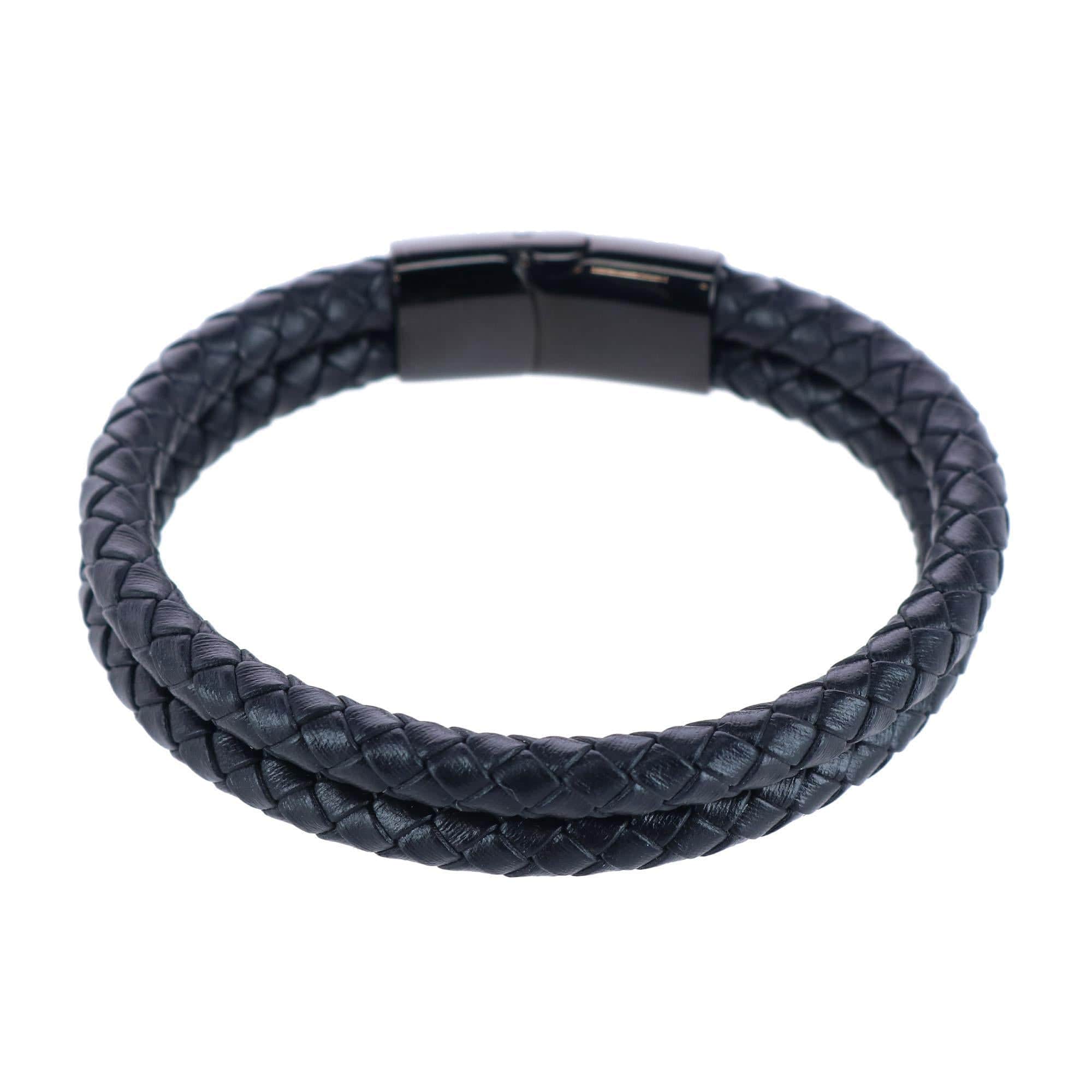 Loose Fit Simple 2 Band Braided Secure Clasp Leather Bracelet - Image 2