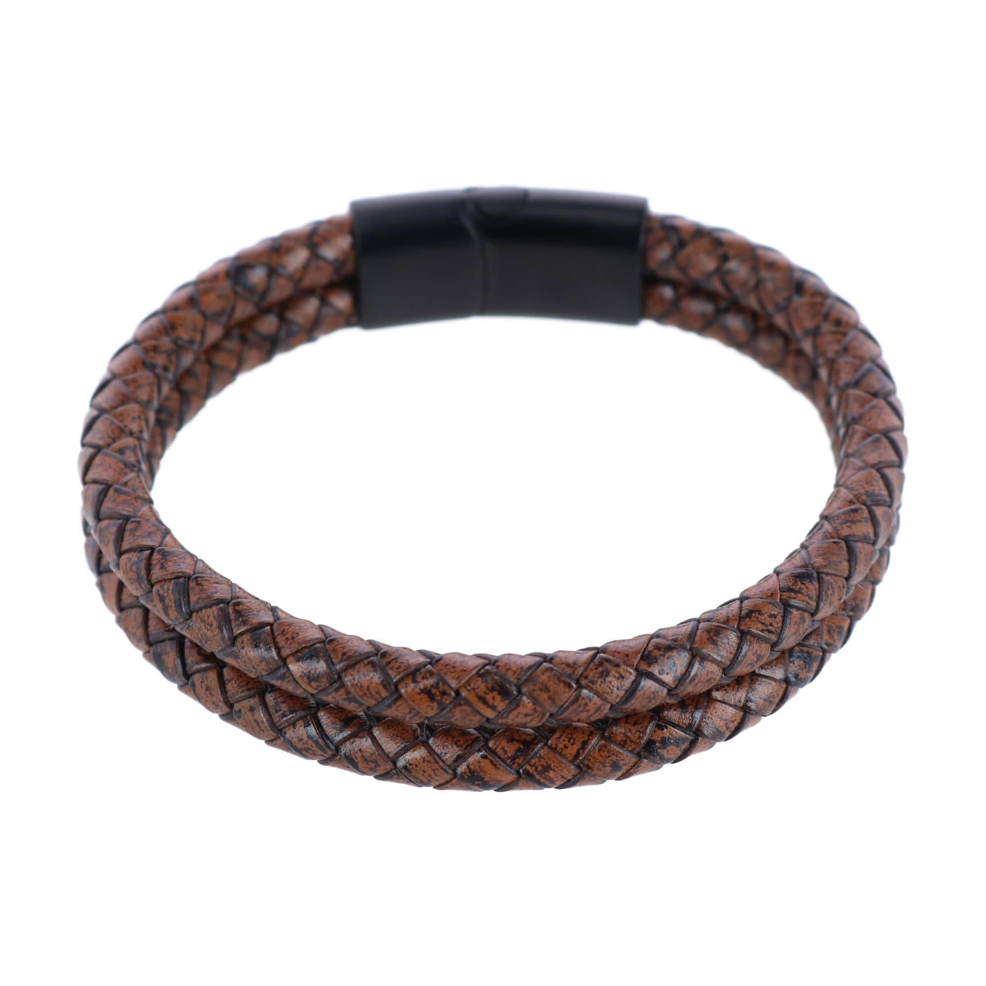 Loose Fit Simple 2 Band Braided Secure Clasp Leather Bracelet - Image 3
