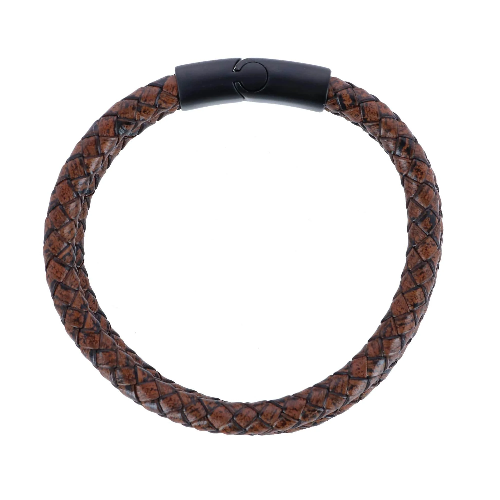 Loose Fit Simple 2 Band Braided Secure Clasp Leather Bracelet - Image 5