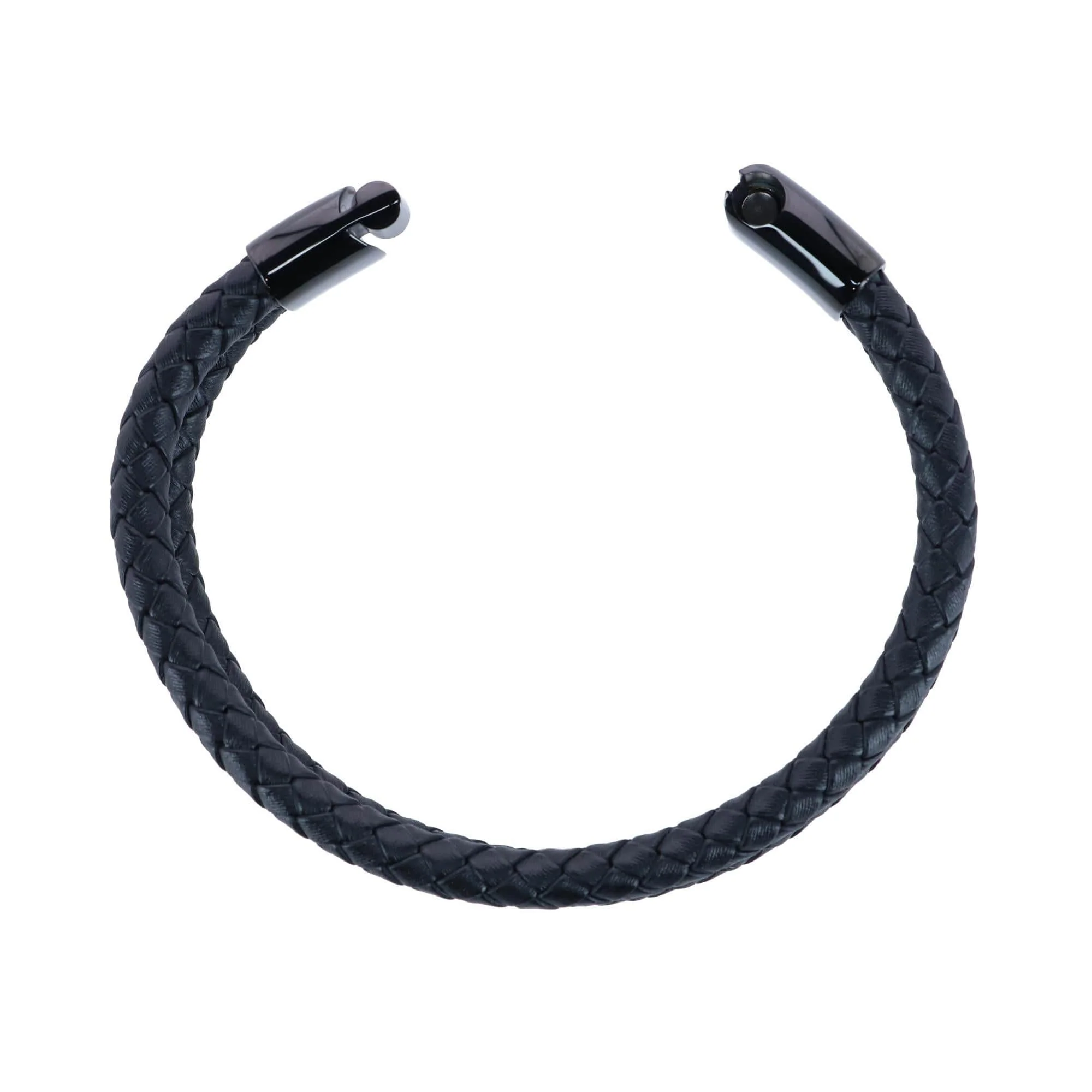 Loose Fit Simple 2 Band Braided Secure Clasp Leather Bracelet - Image 6