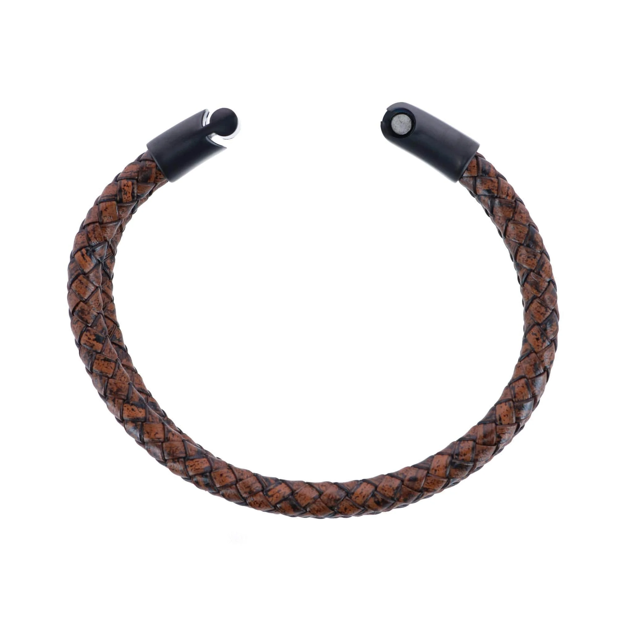 Loose Fit Simple 2 Band Braided Secure Clasp Leather Bracelet - Image 7