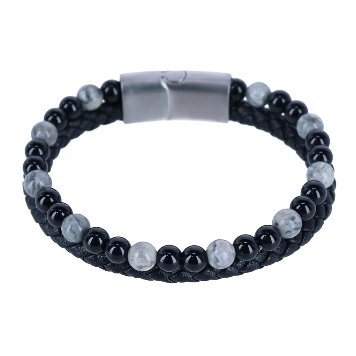 Loose Fit Thurgood Beaded and Braided Leather Secure Clasp Bracelet - Image 2