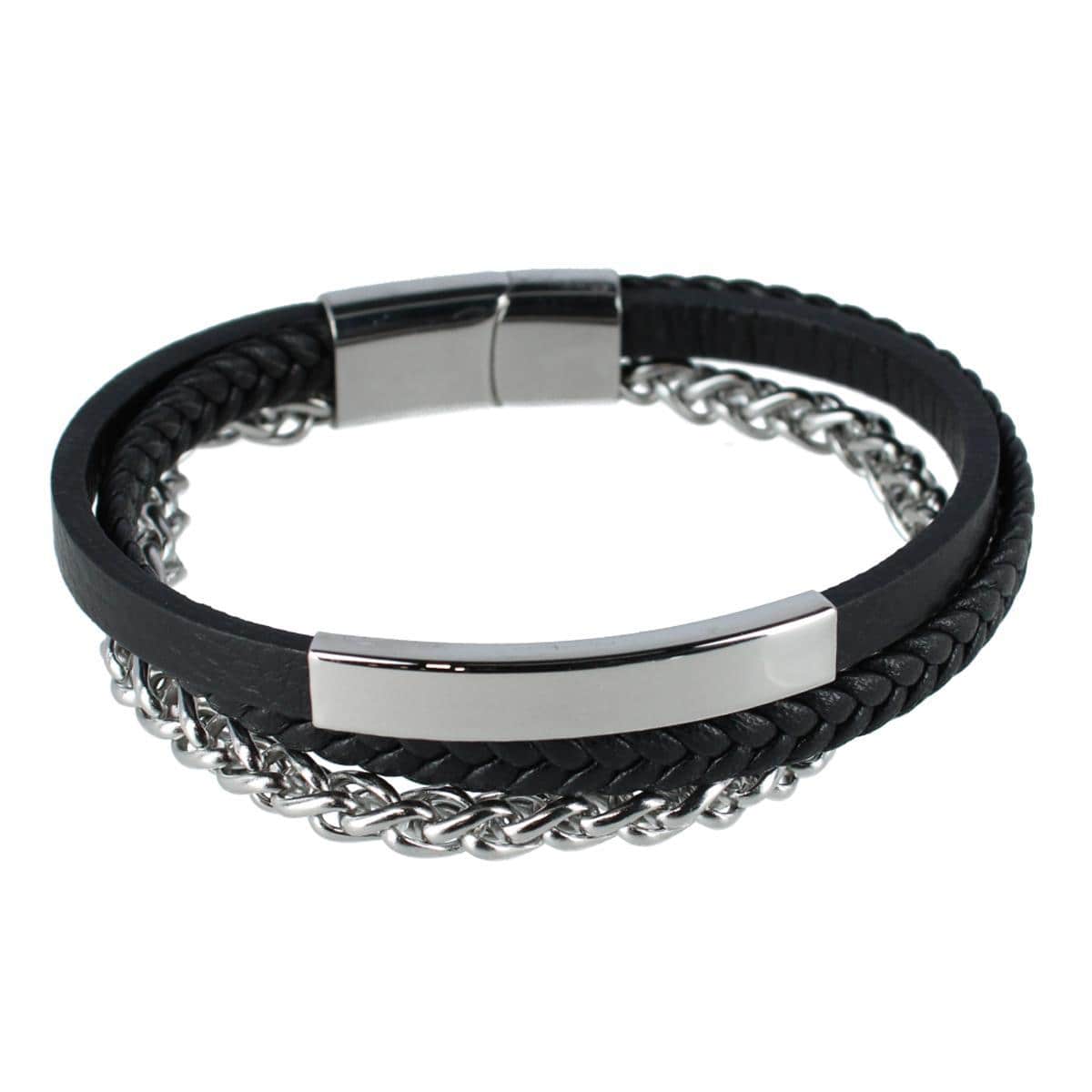 Loose Fit Zaid Metal and Leather Triple Strand Secure Clasp Bracelet - Image 2
