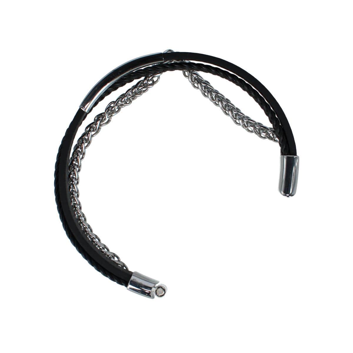 Loose Fit Zaid Metal and Leather Triple Strand Secure Clasp Bracelet - Image 3