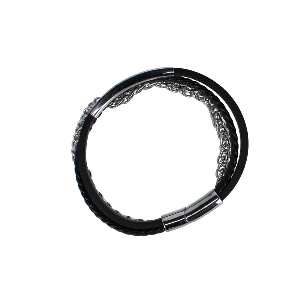 Loose Fit Zaid Metal and Leather Triple Strand Secure Clasp Bracelet - Image 4