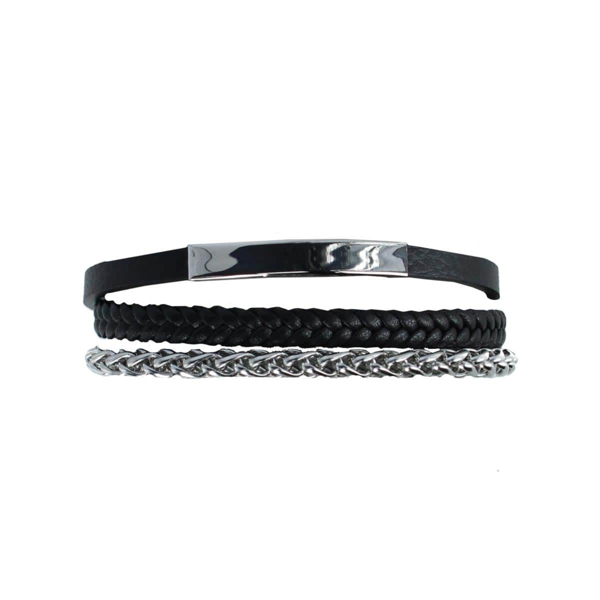 Loose Fit Zaid Metal and Leather Triple Strand Secure Clasp Bracelet - Image 5