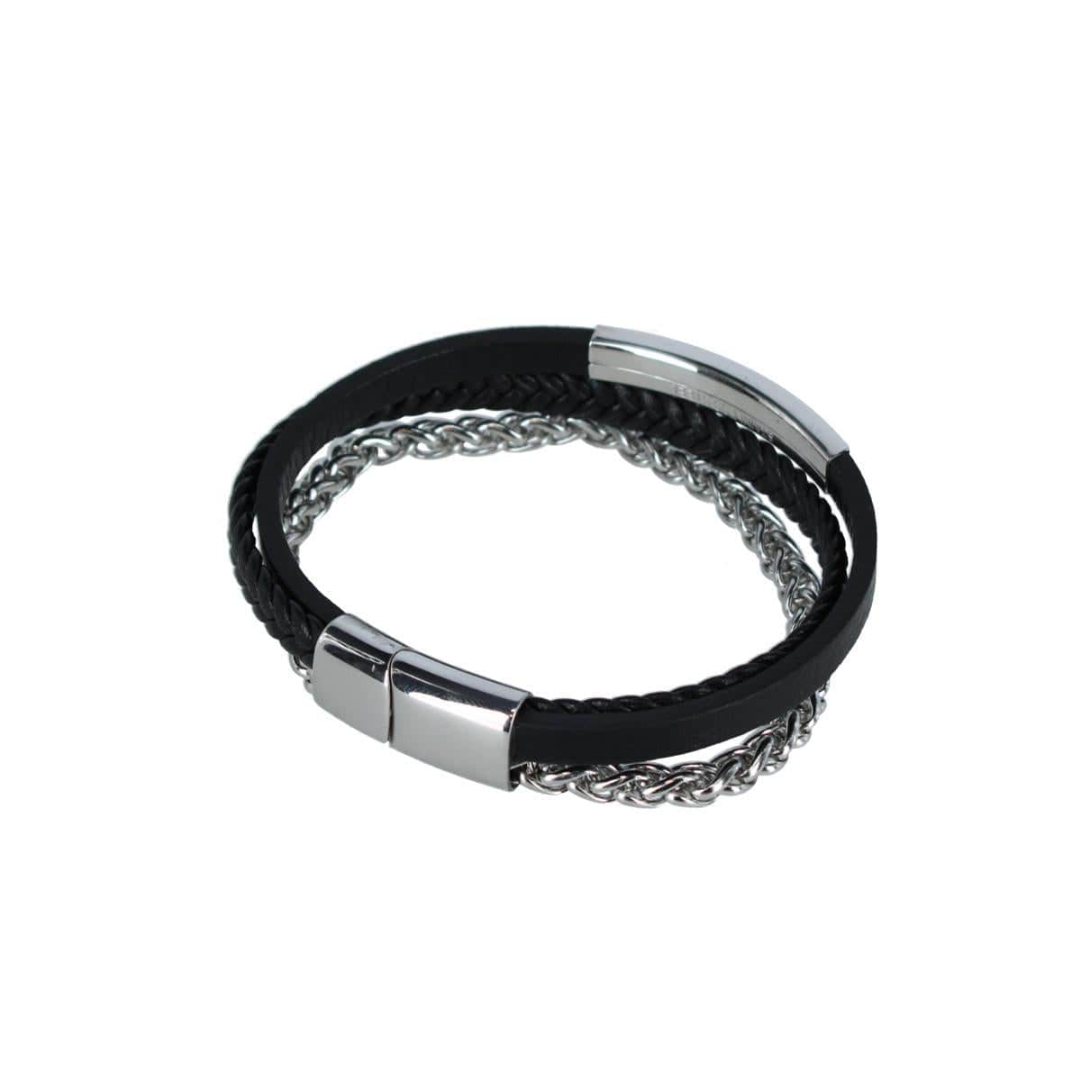Loose Fit Zaid Metal and Leather Triple Strand Secure Clasp Bracelet - Image 6