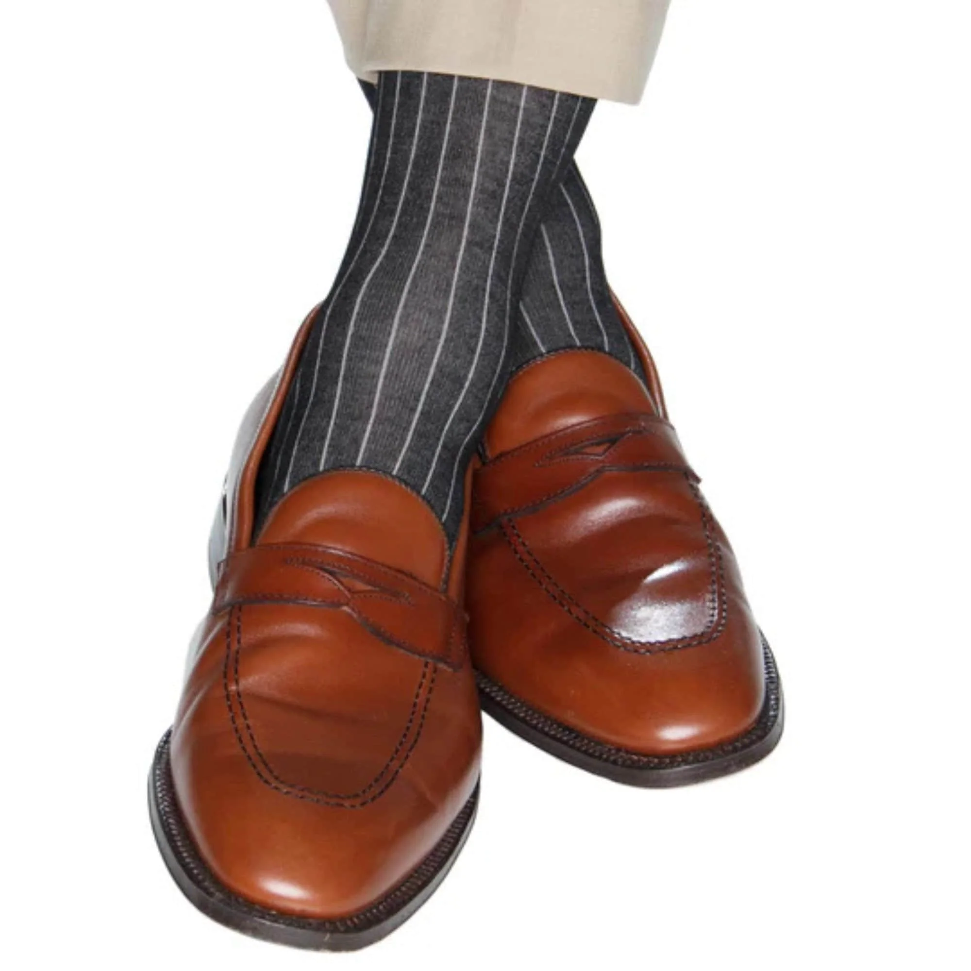 Nigel Over The Calf Vertical Stripe Mercerized Cotton Socks - Image 5