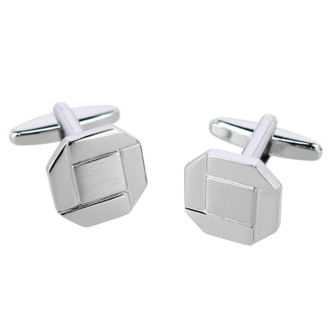 Octagon Detailed Silver Cufflinks - Image 2