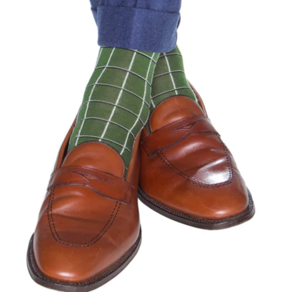 Oscar Windowpane Merino Wool Mid-Calf Socks - Image 5