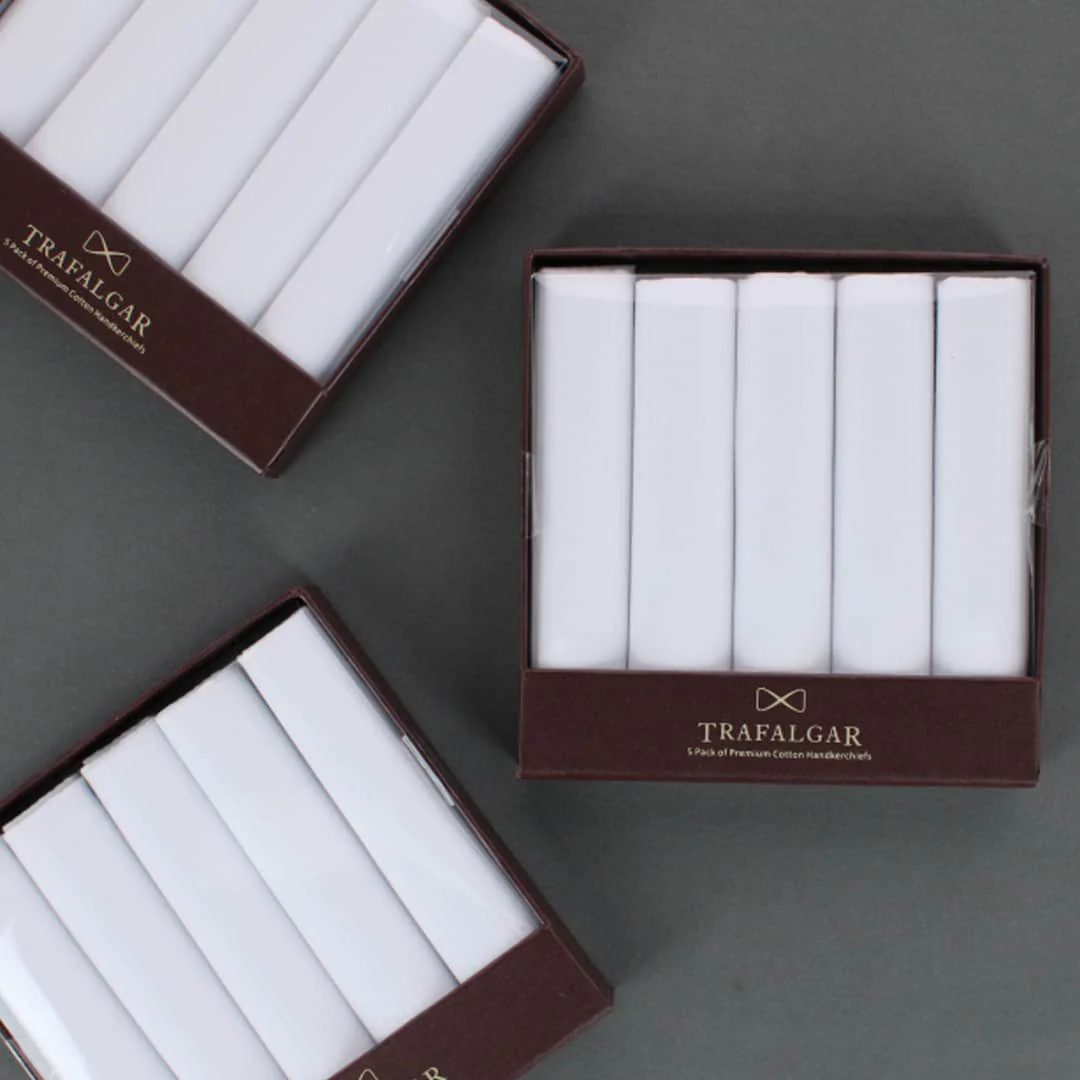 Premium Cotton Pinstripe Handkerchiefs Gift Box 5-Pack White - Image 6