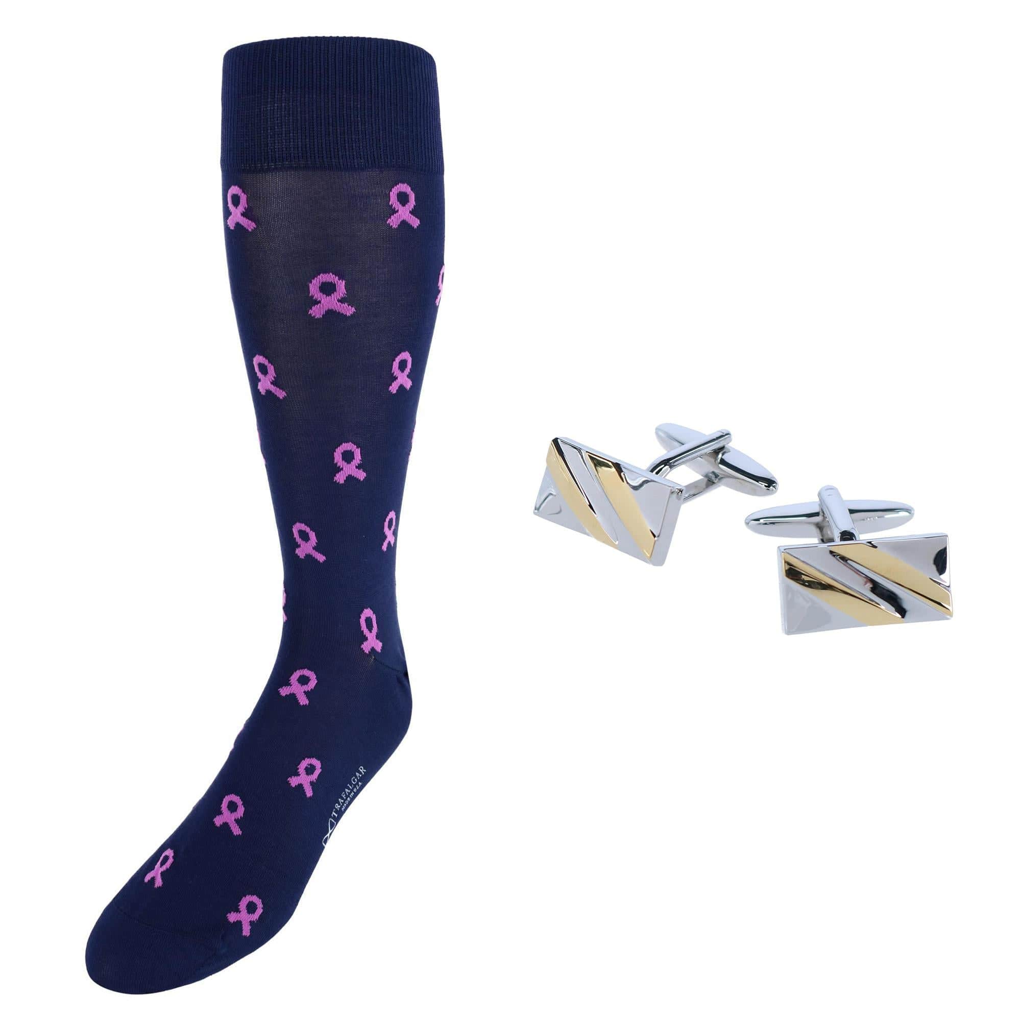 Rhodium and Gold Cufflinks and Mid-Calf Awareness Socks - Image 2