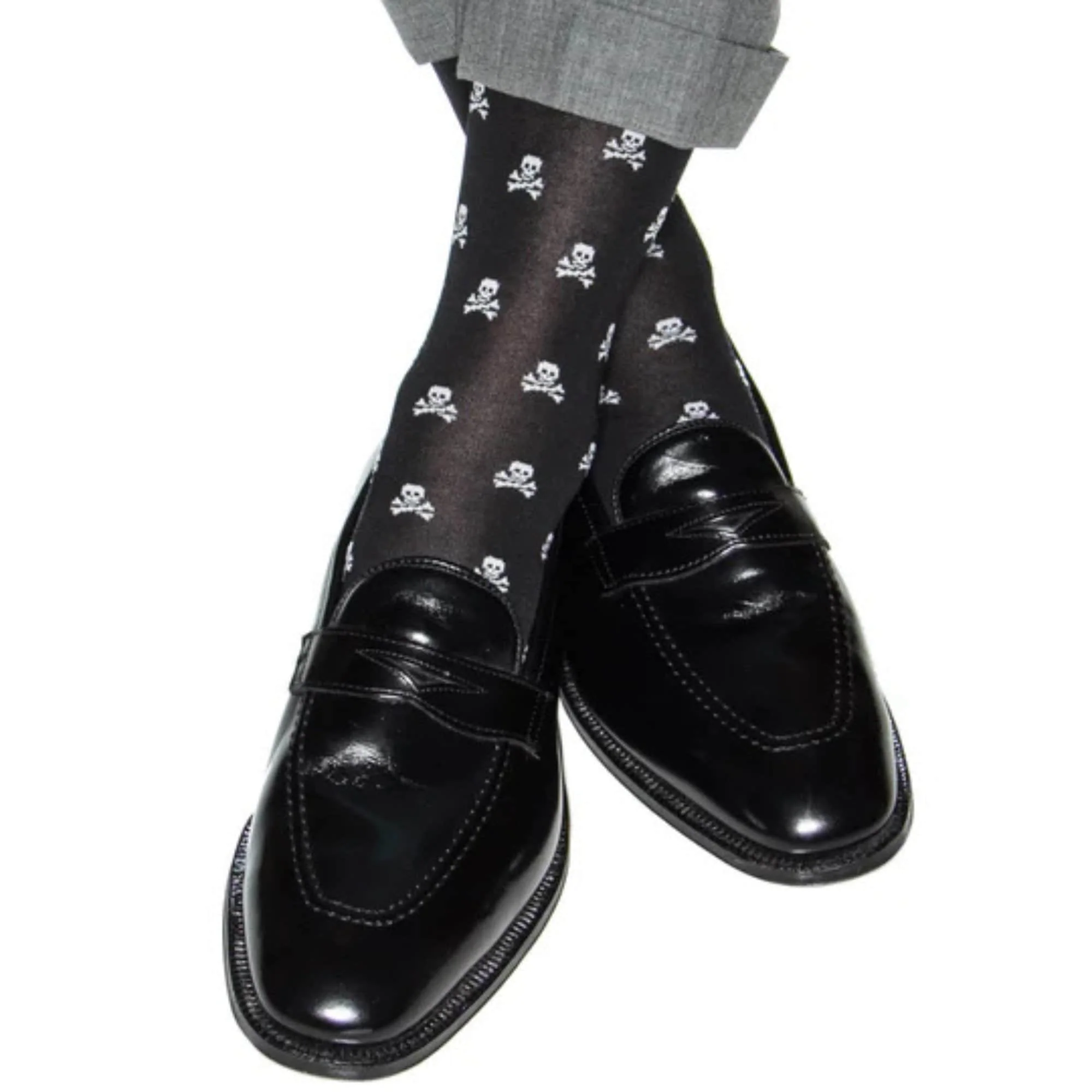 Rodger Skull and Cross Bones Over The Calf Mercerized Cotton Socks - Image 4