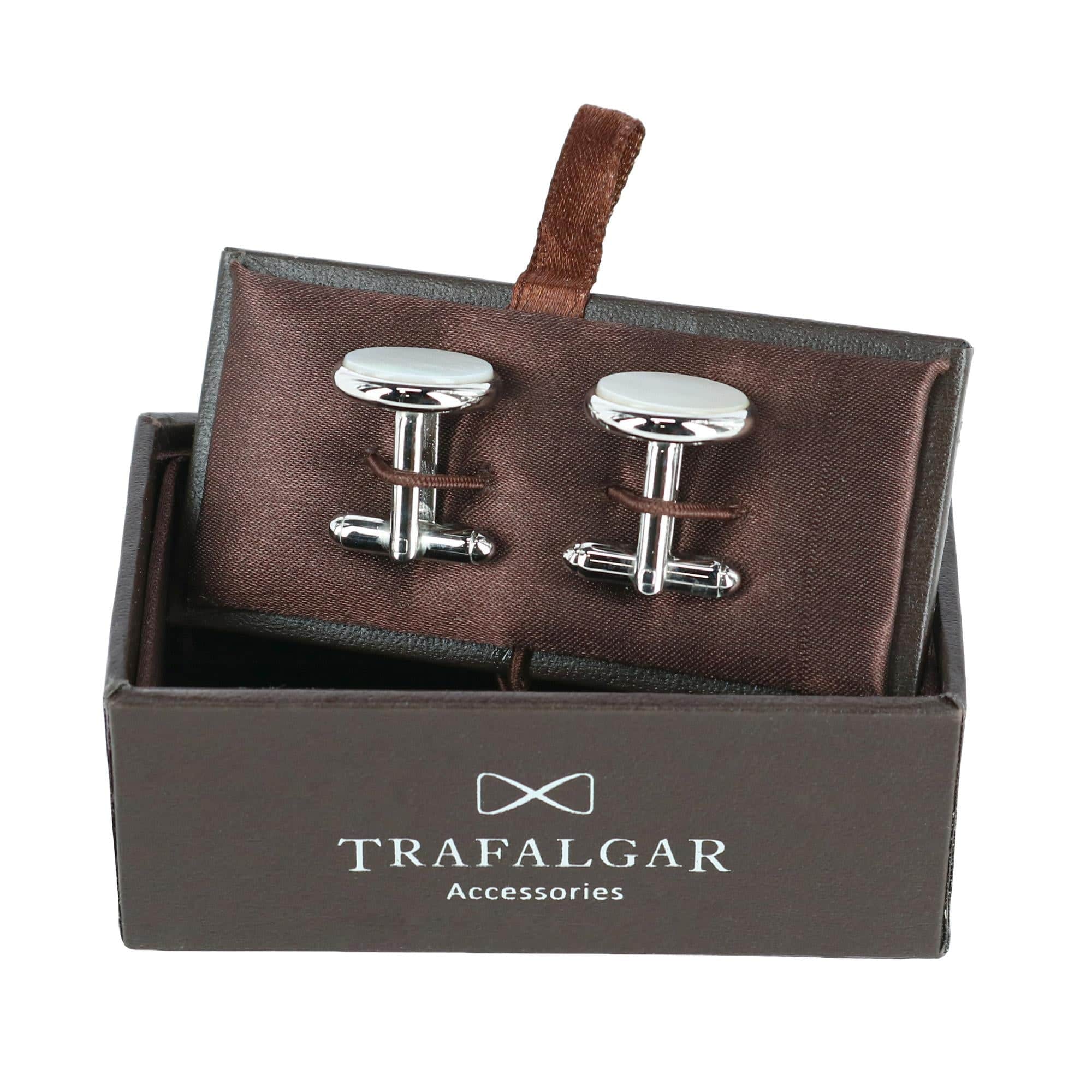 Sutton Round Mother of Pearl Rhodium Cufflinks - Image 3