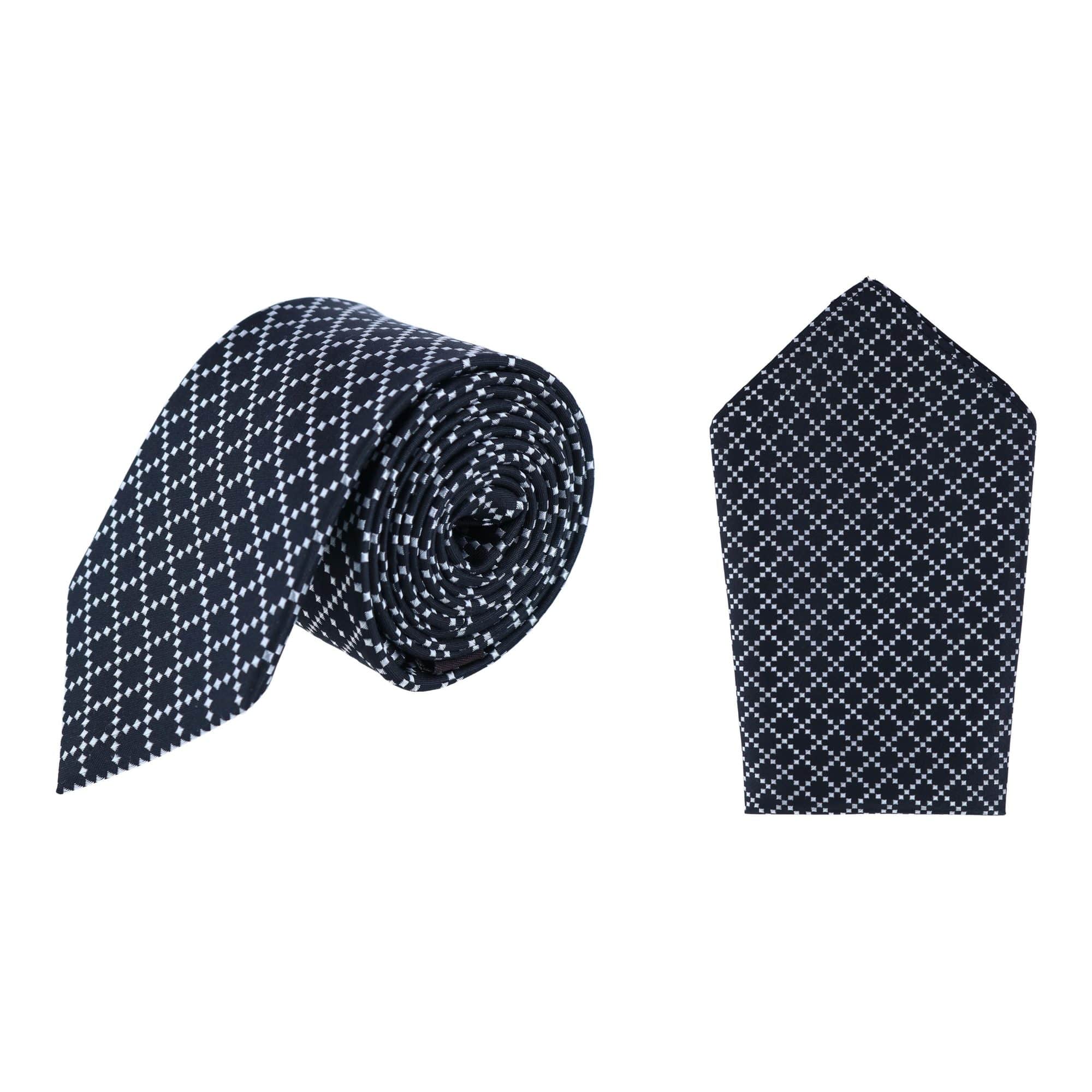 Rowan Geometric Pattern Silk Necktie and Pocket Square Bundle - Image 3