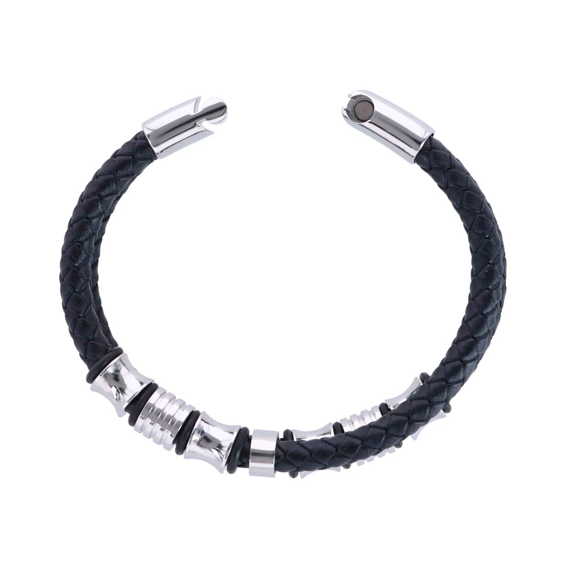 Silver and Leather Double Band Secure Clasp Bracelet - Image 4