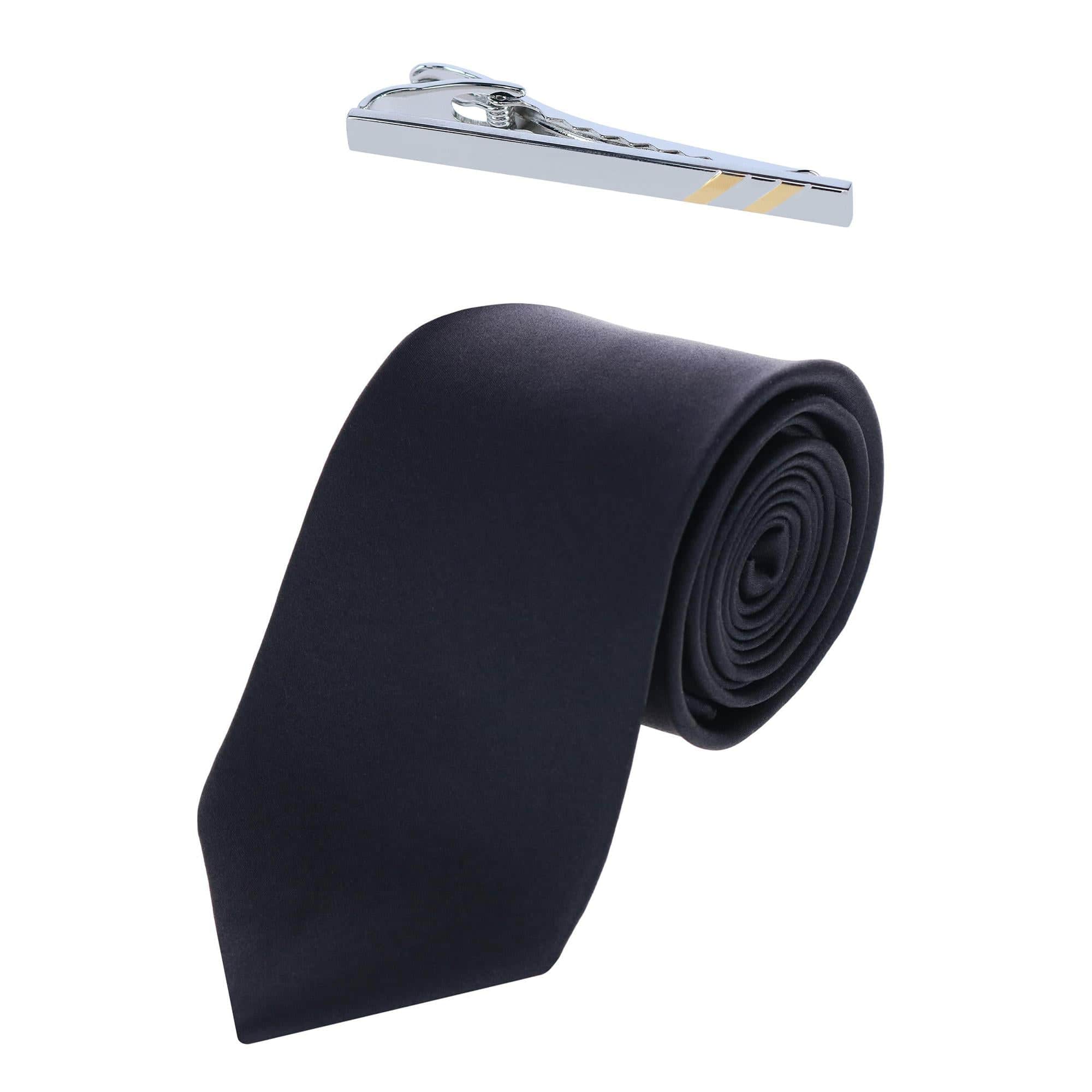 Sutton Silk Neck Tie & Rhodium and Gold Tie Bar Set - Image 2