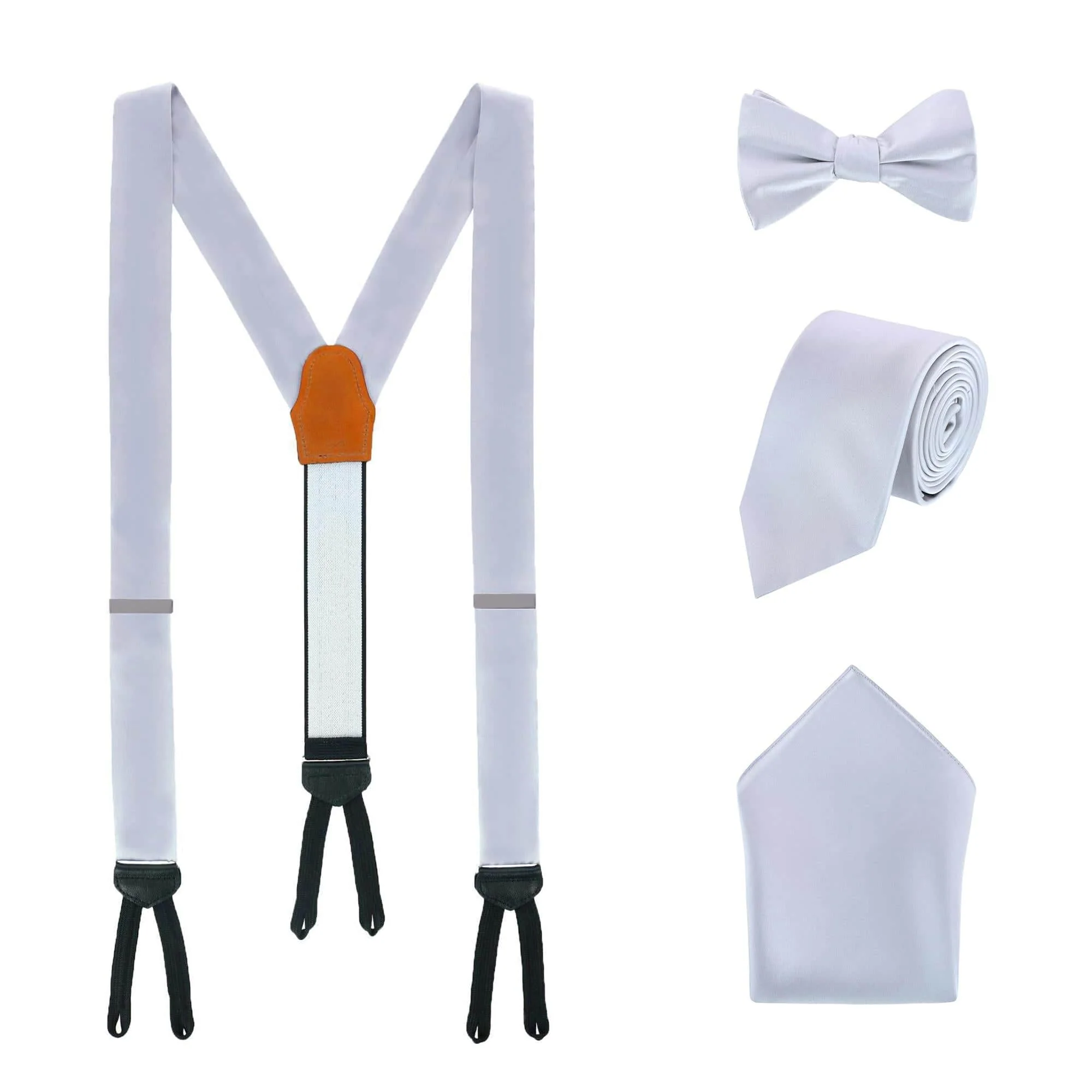 Sutton Solid Color Silk Brace Bow Tie Necktie and Pocket Square Set - Image 3