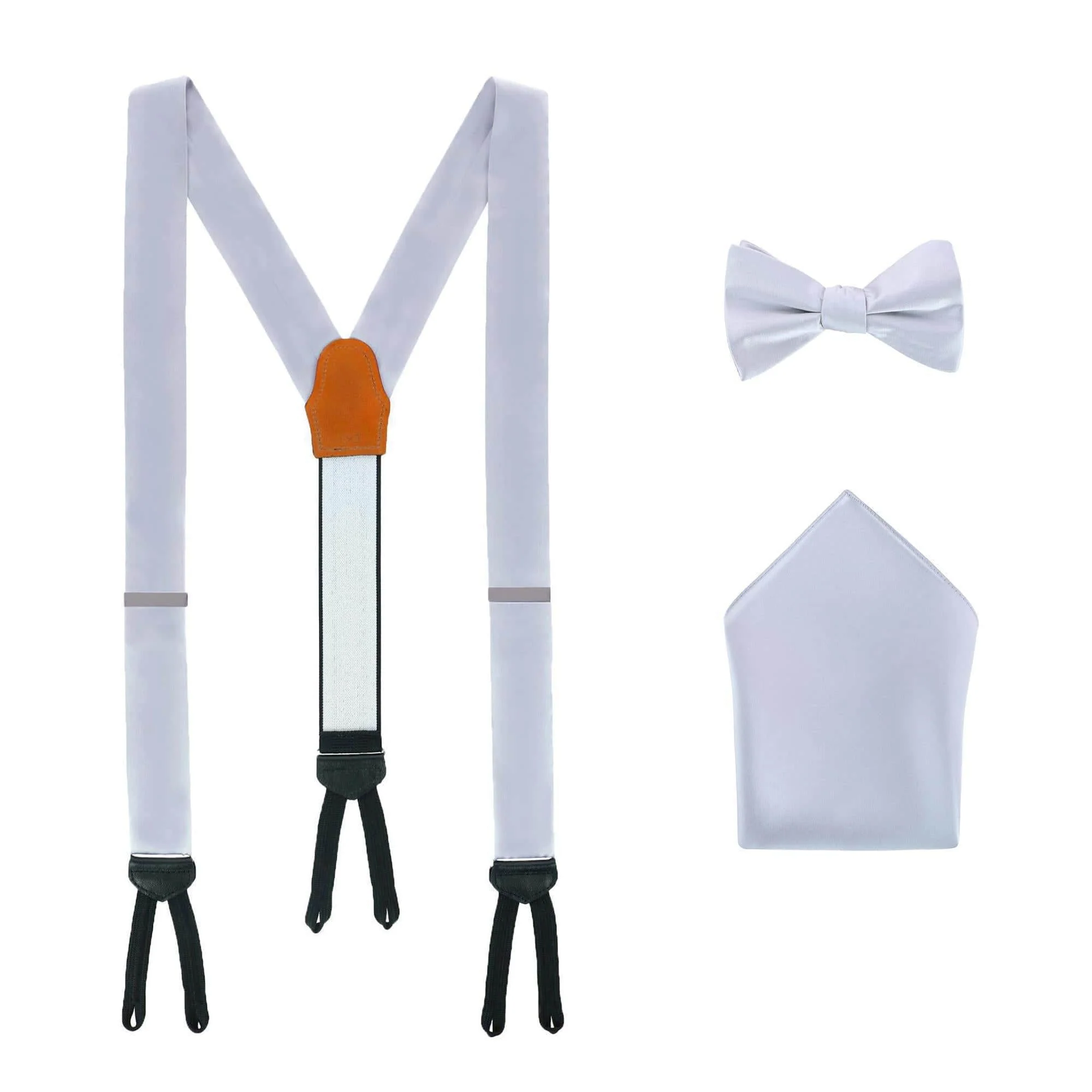 Sutton Solid Color Silk Brace Bow Tie & Pocket Square Combo - Image 3