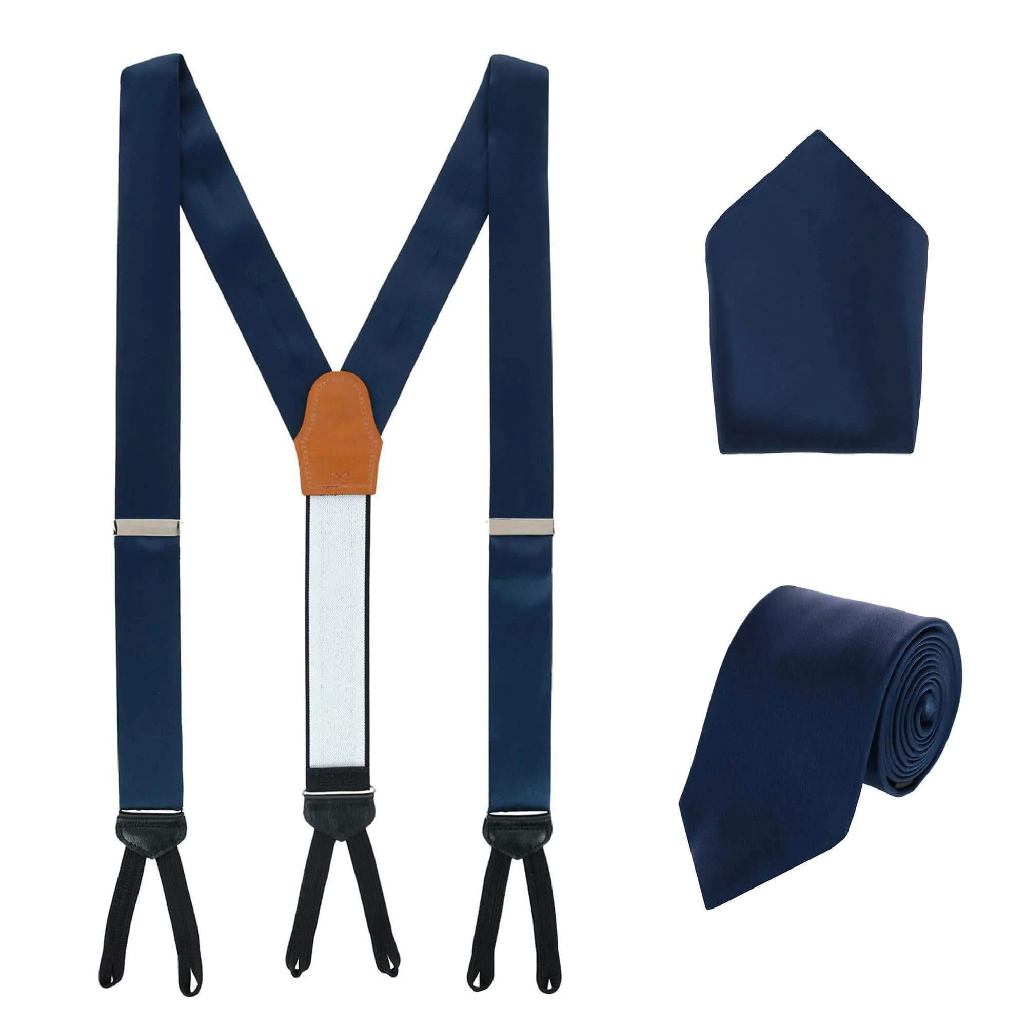Sutton Solid Color Silk Brace Necktie and Pocket Square Set - Image 5