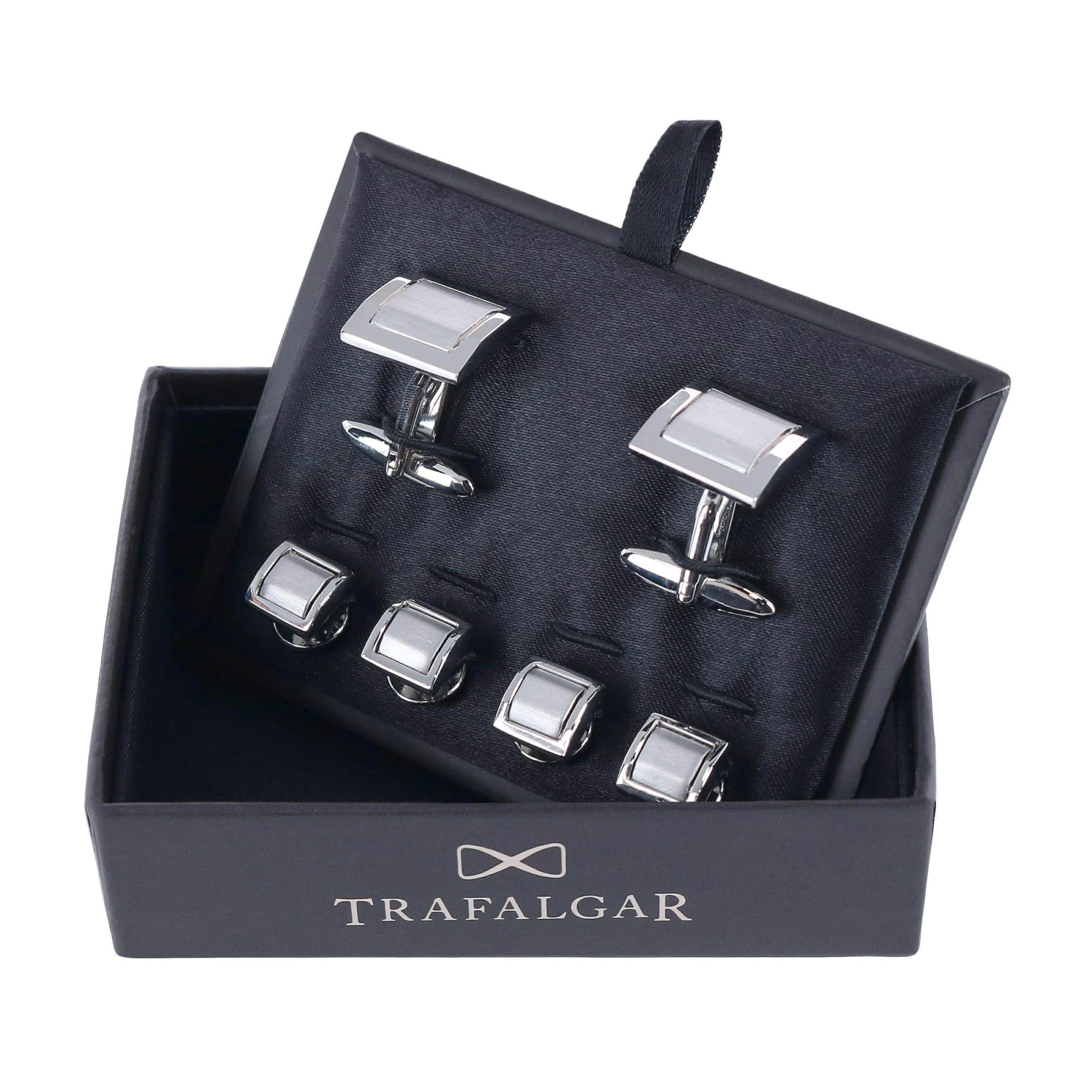 The Plaza Square Rhodium Over Brass Formal Set (Cufflinks & Tuxedo Studs) - Image 5
