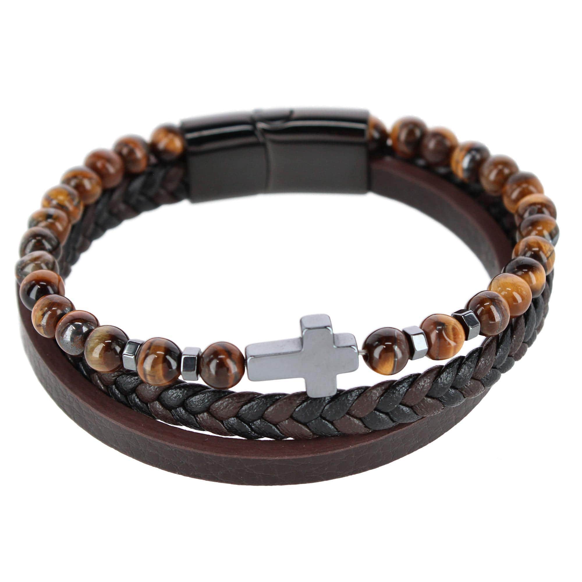 The Sovereign Cross Tri-Stranded Leather Bracelet - Image 2