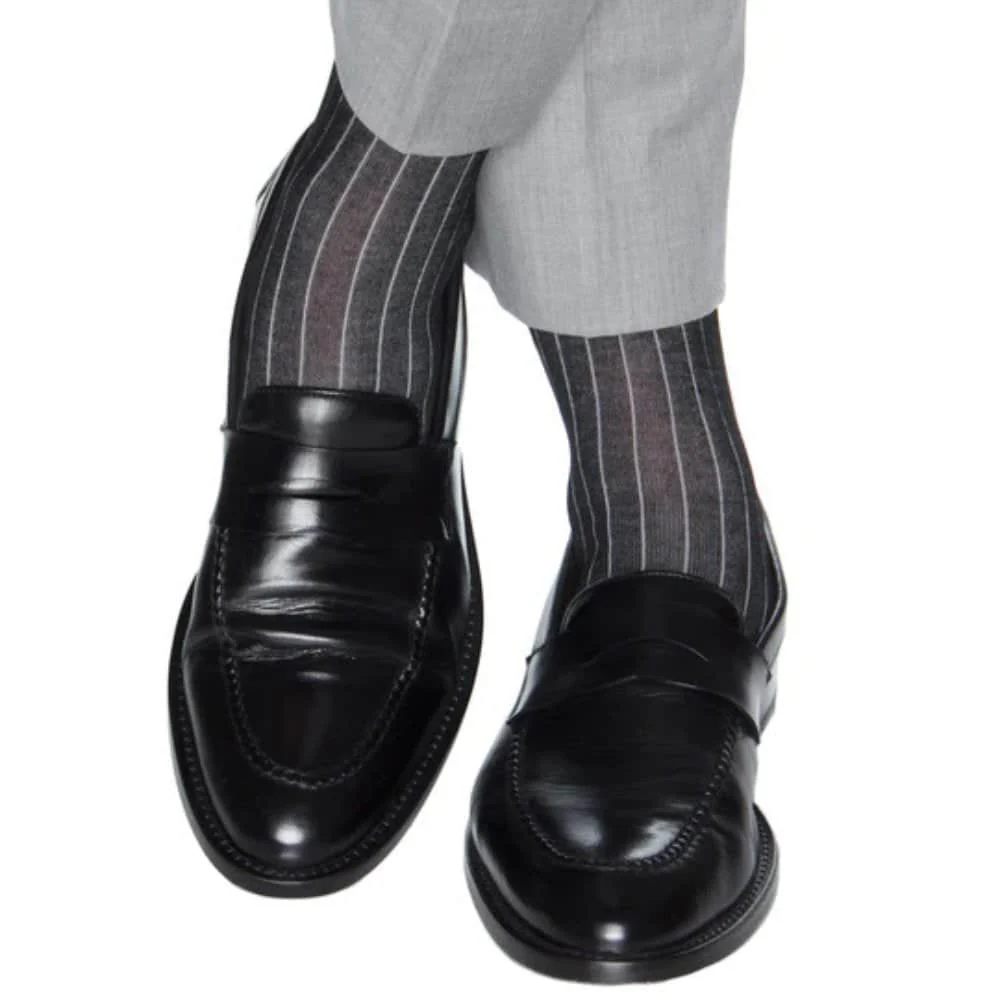 Valentino Vertical Stripe Over the Calf Mercerized Cotton Sock - Image 14