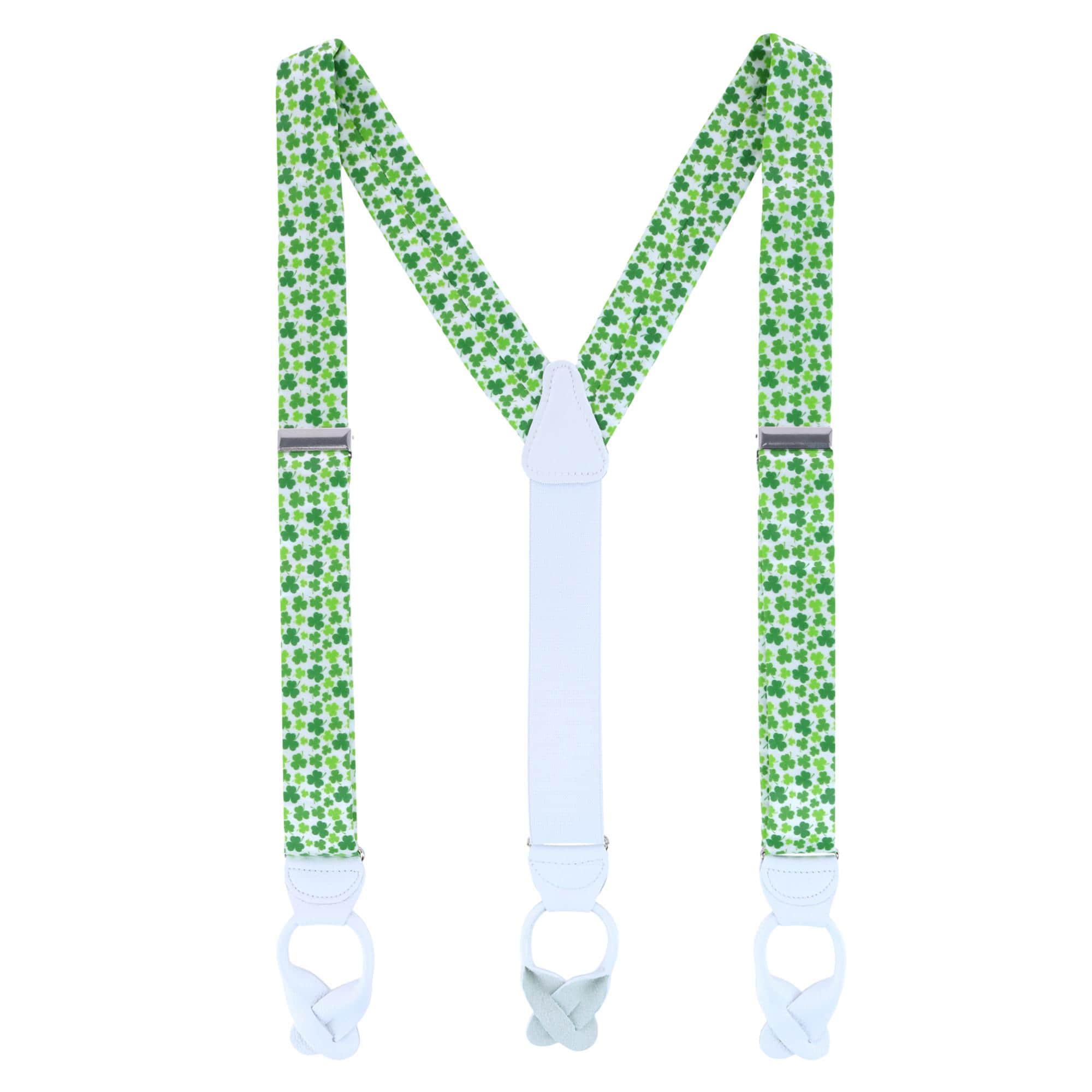 White Shamrock Silk Button End Braces - Image 3