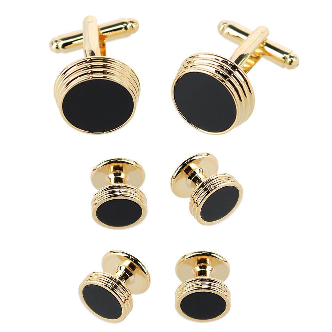 Xaviar Ring Detailed Circular Cufflink Stud Set - Image 2
