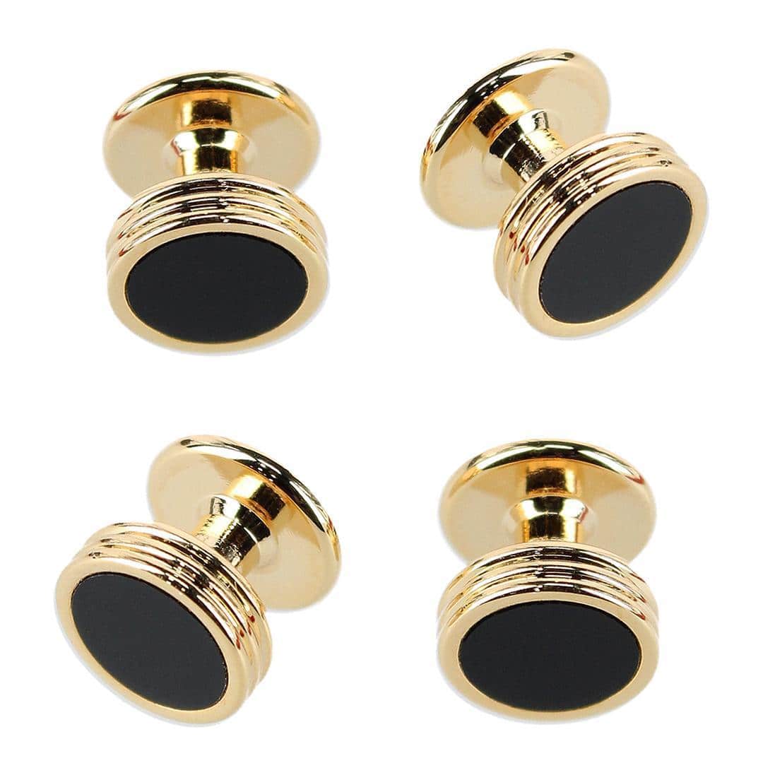 Xaviar Ring Detailed Circular Cufflink Stud Set - Image 4