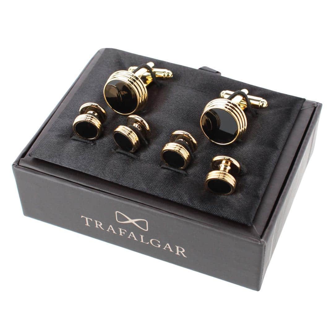 Xaviar Ring Detailed Circular Cufflink Stud Set - Image 5