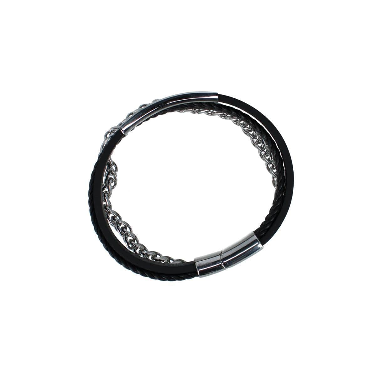 Zaid Metal and Leather Triple Strand Secure Clasp Bracelet - Image 3