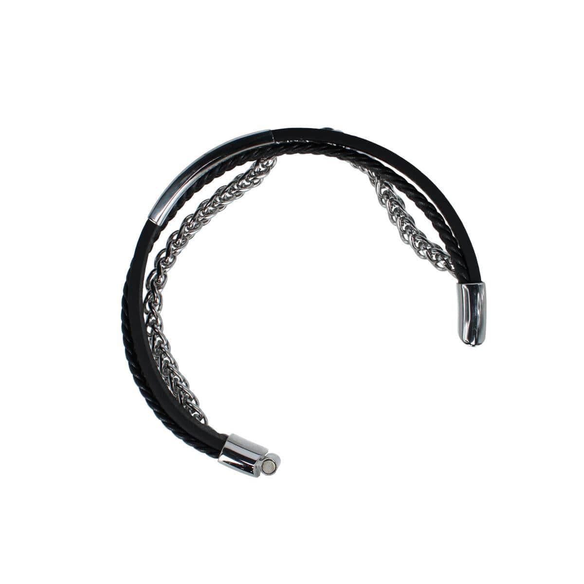 Zaid Metal and Leather Triple Strand Secure Clasp Bracelet - Image 4
